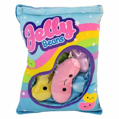 BEMIRO Kuscheltier Gelee Bohnen Kissen, 32 cm, mit 5 Kawaii Kuschelbohnen, Sichtfenster und Klettverschluss, Plüsch Kissen zum Spielen