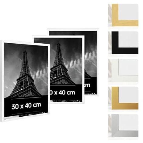 JCNORD Estancia 3 Stück Weiße Bilderrahmen aus Kunststoff – 3er-Pack 30x40 cm Rahmen mit Bruchsicherem Acrylglas – Moderner Fotorahmen für Wände, Tische, Zertifikate, Poster und Schlafzimmer