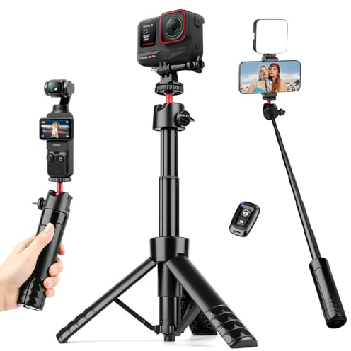 Nineigh 65cm Selfie Stick Stativ für GoPro, Mini Kamera Handy Stativ | mit Fernbedienung & 360° Kugelkopf, Tragbarer Reisestativ Pocket Tripod für DJI Osmo Action 5 pro 4 3 , Insta360 X4 X5