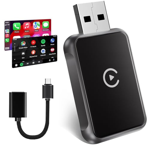 2026 Wireless Carplay Adapter UK,Mini USB Design for Cars with Wired CarPlay,Fast Connection,5.8GHz WiFi,No Delay,Compatible with iPhone iOS 10+ & Android Auto,USB/Type C,Plug and Play Car Accessories