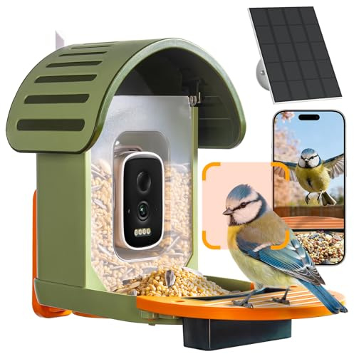 Vogelhaus mit Kamera, 2,5K UHD, solarbetrieben, präzise KI-Erkennung, sofortige Benachrichtigungen, wasserdicht nach IP66 für den Außenbereich, grün