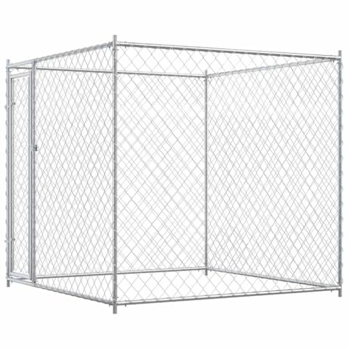 Heavy Duty Chain Link Dog Kennel, Large Outdoor Dog Kennel 193x193x185 cm, Spacious Exercise for Large Dogs, Lockable with Hinged Door
