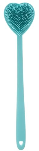 ROMISBABA Brosse de Bain Silicone Forme Cœur à Long Manche Réversible pour Massage et Exfoliation, Dos Bain Quotidien