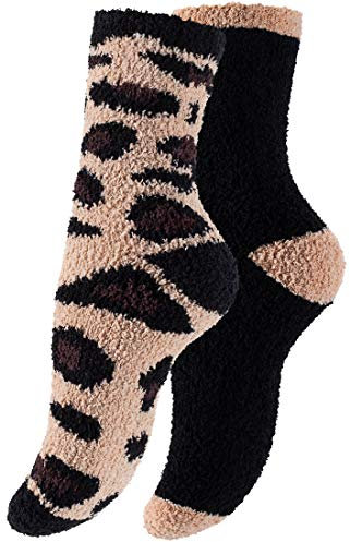 Yenita 4 Paar Kuschelsocken, weiche Flauschsocken, Bettsocken, warme Socken mit Muster, Giraffe, One Size
