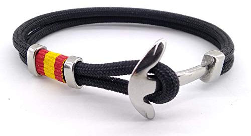 Pulsera de España ANCLA marinera a medida, de acero y paracord, color NEGRO.