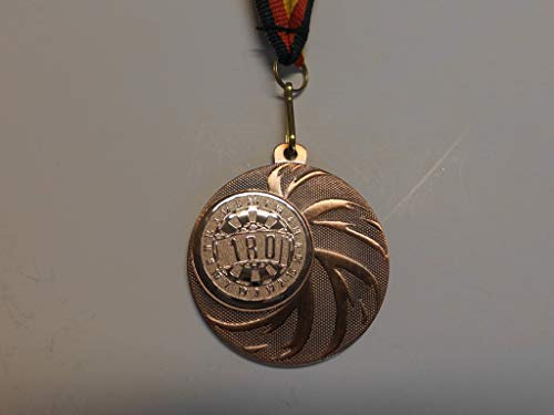 Dart 10 Stück Medaillen - aus Stahl 45mm - mit einem Emblem - Darts - 180 - Dartscheibe - inkl. Medaillen-Band - Farbe: Bronce - mit Alu Emblem 25mm - Turnier - (e108)