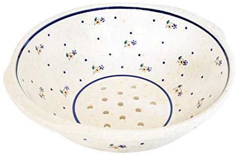 Original Bunzlauer Keramik Küchensieb Ø25,3 cm - Seiher zum Abwaschen von Obst & Gemüse - Abtropfsieb für Nudeln - runder Durchschlag mit Standfuß im Dekor 111