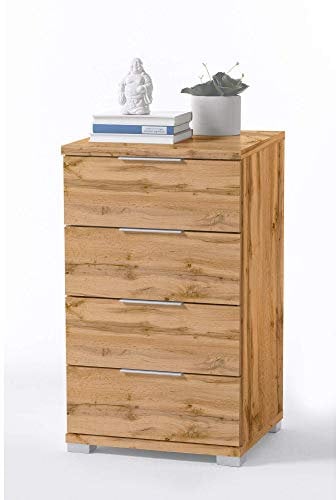 Universal Nachttisch in Wildeiche Optik - Moderner Nachtschrank mit vier Schubladen für Ihr Boxspringbett - 46 x 79 x 42 cm (B/H/T)