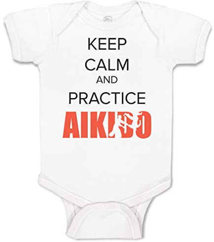 Custom Personalized Baby Bodysuit Keep Calm and Practice Aikido Sport Funny Cotton Boy & Girl Baby Clothes A White Design Only 6 Months