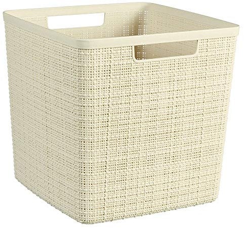 Curver Korb Jute aus 100 % recyceltem Kunststoff, quadratisch, Weiß, L: 17 l
