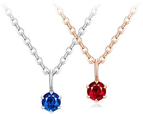 KnSam Halskette Frau, Gold Kette Frau Halskette Gold 750 Anhänger Halsketten 18 Karat (750) Rotgold Mit Rubin Runde 4 Klaue 6 Klaue Für Frau Frau Rose Gold