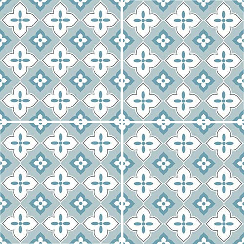 [ Adhésifs pour Carreau Sol ] - Carrelage adhésif mosaique I Autocollant Carreau Ciment - Décoration de Sol pour Salle de Bain et Cuisine I Motif : PALMERA BLUE - 20x20 cm – Vendu à l’unité