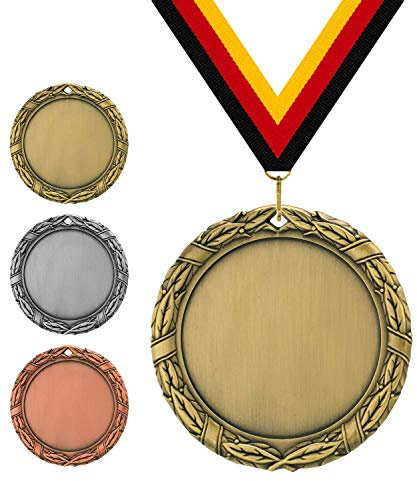 Pokalmatador Ø 70 mm Medaille Italien inkl. Medaillenband und Aluminiumemblem mit Sportart und Beschriftung (Altgold, inkl. Beschriftung)