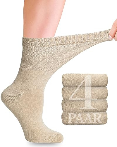 Fiera Besa Chaussettes Diabétiques Femme Bambou Lycra 4 Paires | Chaussettes sans coutures en viscose de bambou et Lycra, sans pression, bord-côte doux, respirantes, pieds sensibles