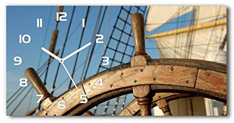 Tulup Wanduhr aus Glas 60x30 cm Glas Uhr Bild Glasuhr Gehärtetes Glas Küchenuhren - weiße Zeiger - Ruder auf der Yacht