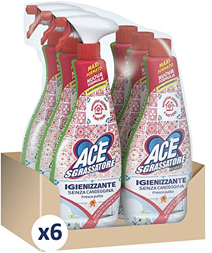 ACE Spray Sgrassatore Igienizzante + Ricarica, Senza Candeggina, Bipacco 2 x 800 ml, Cartone da 3 Bipacchi