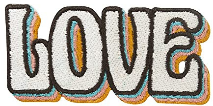 Finally Home Bunter Retro Love Schriftzug Patch zum Aufbügeln | Vintage Patches, Old School Bügelbild, Liebe Bügelpatch, 3D Jeansjacken Aufnäher