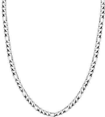 AURSTORE Collier Chaine Homme Figaro en Acier inoxydable Argenté -Longeur 50cm, 55 cm et 60 cm au choix (55)