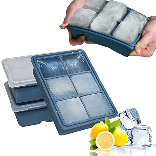 LessMo 3 PCS XXL 18 Ice Cube Tray, Large Ice Cube Moulds with Lid, Space-Saving and Stackable Silicone Square Ice Cube, LFGB Certified and BPA-Free, for Freezer, Baby Food, Whiskey and Cocktail