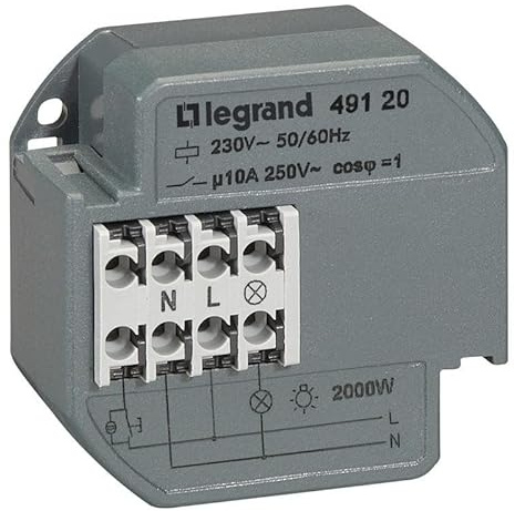 Télérupteur unipolaire silencieux - avec minuterie - 230 V - 10 AX - A encastrer