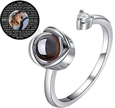 Certykllp Personalisierter Fotoprojektionsring Ich liebe dich Ring 100 Sprachen Kundenspezifischer Rosenring mit Projektionsfoto Sterlingsilberring Schmuck Geschenke für Frauen