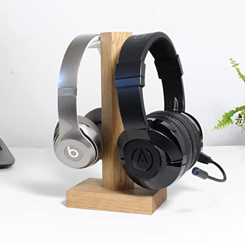 MijMoj Solid Oak Double Headphone Stand - Hand Crafted in The UK