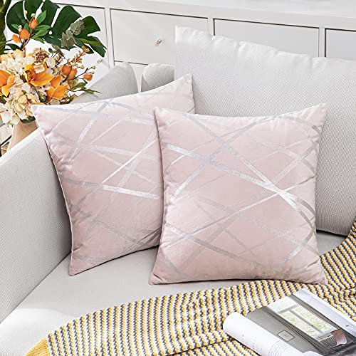 MIULEE 2er Set Samt Kissenbezug Silver Kissenbezüge Dekokissen Dekorativ Sofakissen Kissenhülle Zierkissenbezug Zierkissen Bezug Überzug Deko Kissen Bezüge Couchkissen Sofa Rosa 50x50 cm