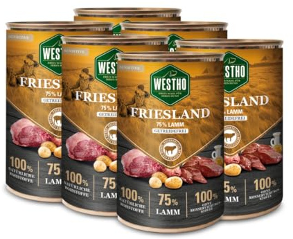 WESTHO Friesland Hundefutter nass 6x400 g, getreidefrei, Weidelamm | Adult, Senior & Sensitive: fettreduziert, Weidelamm in Lebensmittelqualität – für alle Rassen