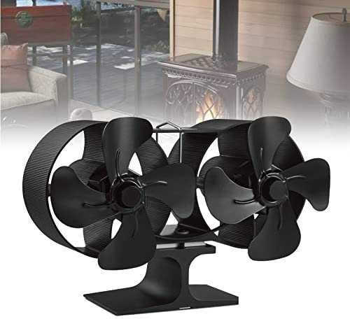 DYK&NX Kaminventilator 8 Blätter Kamin Ofen Ventilator, Hitzebetriebener Ofenventilator mit 2 Motoren, Geräuscharmer Betrieb für Log Brenner Kamin Kaminöfen Pelletofen Holzofen