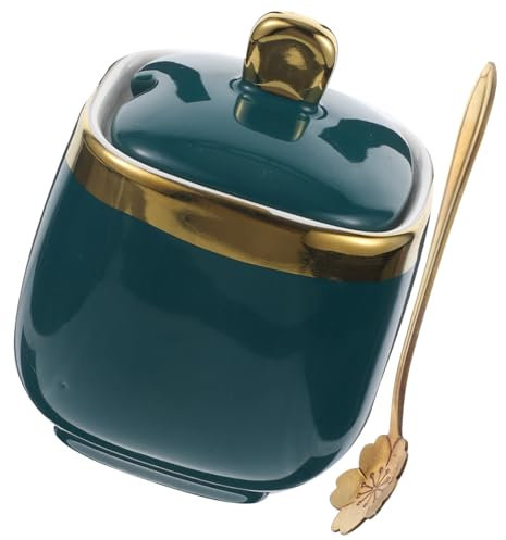 UPKOCH 1pièce Pot à Condiments Céramique Avec Cuillère Récipient à Assaisonnements Élégant Pour Cuisine Et Table