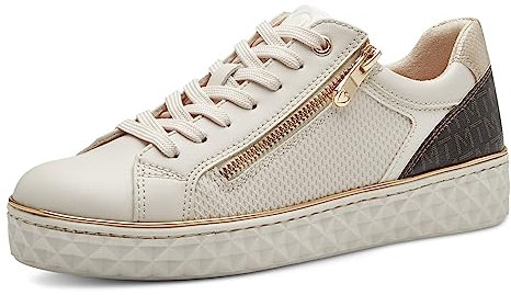 MARCO TOZZI Damen Sneaker flach aus Kunstleder mit Schnürsenkeln und Reißverschluss, Beige (Cream Comb), 40