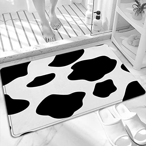ANNKOOT Badematte, rutschfest Waschbar Badezimmerteppich 60x100 cm,Schwarzweiss-Kuh punktiert Muster,Badvorleger mit Wasserabsorbierenden, Weichen Mikrofasern für Badewanne, Dusche und Badezimmer