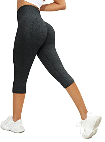 PASUDA Sport Leggings Damen Capri 3/4 Lang High Waist Yoga Leggins Push Up Blickdicht Elastische Fitness Yogahose Jogging Shape Gym Sporthose Workout Pants (Schwarze, S)