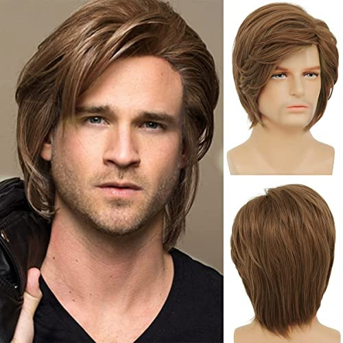 Beweig Männer kurze Perücke braun Cosplay Perücke synthetische Halloween Perücke mit Perücke Mütze