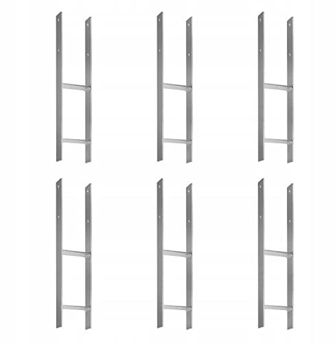 H-Pfostenträger für Beton 6 Stück Verstellbar feuerverzinkt, Gesamthöhe: 600 mm, Materialstärke: 6 mm, Breite: 70-200 mm (121 x 600 x 6,0 mm)