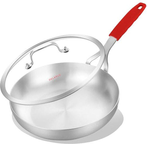 DELARLO Ganzkörper dreilagige Edelstahl-Bratpfanne mit Deckel, 30,5 cm, große Küche, geeignet für alle Herde bis 315 °C, 18/10 Kochgeschirr