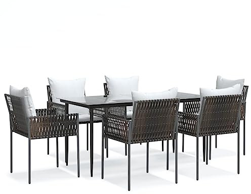 Festnight Garten Essgruppe Rattan Garten sitzgruppe 6 Personen Gartenmöbel Set 6 stühle mit Tisch Balkon Möbel Terrassenmöbel mit Kissen Gartengarnitur Sitzgarnitur Schwarz#3