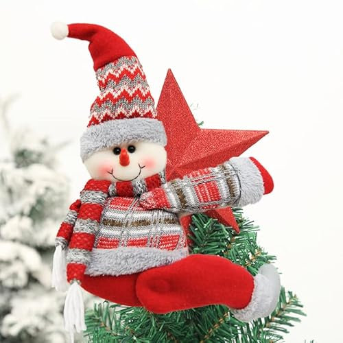 Schneemann Weihnachtsbaumspitze – Einzigartige und lustige Xmas Plüsch gefüllte Schneemann Hugger Dekoration mit Klettverschluss für Weihnachtsbaum, Weinflaschen, Vorhänge – Festliche