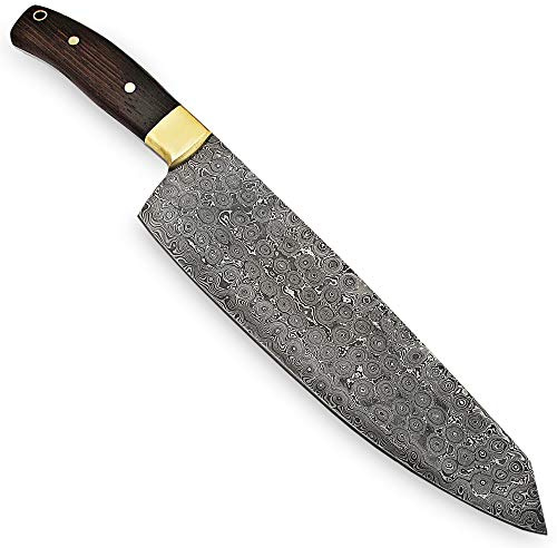 PAL 2000 KNIVES Cuchillo de Mano a Medida - Chef - Damasco Acero - Cuchillos de Cocina - Cuchillo Con Funda de Cuero (9856)
