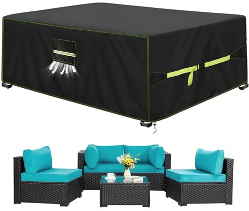 VDISRR Funda Mesa Exterior Impermeable 300x200x90cm, Tela Oxford 420D Funda Protectora Muebles de Jardin Cubre Mesa y Sillas Exterior con Salida de Aire Anti-UV, Antivento, Antipolvo