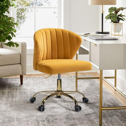 FABRICATION HAUS Bürostuhl, Computerstuhl, Schminktischstuhl, moderner Schreibtischstuhl mit drehbaren Rädern, drehbar, höhenverstellbar, geeignet für Wohnzimmer, Schlafzimmer, Gelb