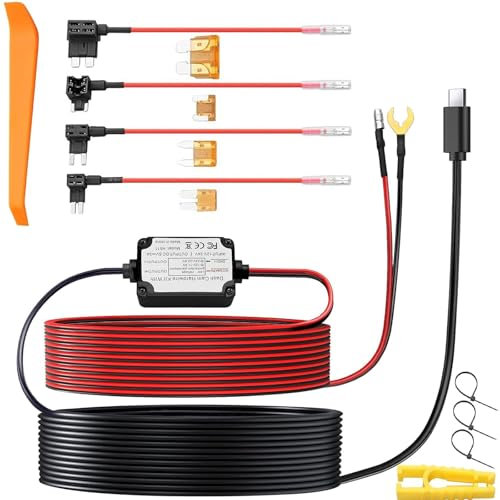 eSynic Dash Cam Hardwire Kit Typ-C USB 11.5ft Kabel 12V-24V zu 5V Hard Wire Kit für Dash Kamera mit Mini&Micro USB Adapter und 4 Sicherungstypen Mini/LP, ACS, ATO, Micro2