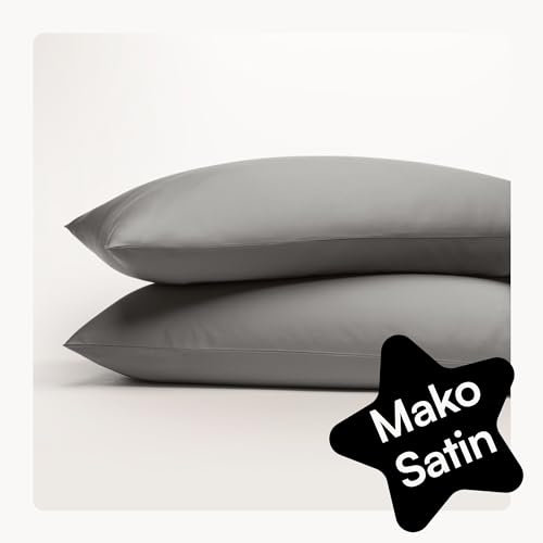 Seralino Satin Kissenbezug 80x80 Anthrazit Dunkelgrau (2er Set) 100% Bio Baumwolle, Oeko-Tex, weich wie Seidenkissenbezug 80x80 Kissenhülle mit Reißverschluss, Kissenbezüge 80x80 Baumwolle