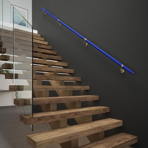 Rothley 40mm Steel Indoor Staircase Handrail Kit, 3.6m, Deep Blue | Includes wall brackets, connecting brackets, end caps and Fischer wall plugs; lacquered finish prevents fading and rust.