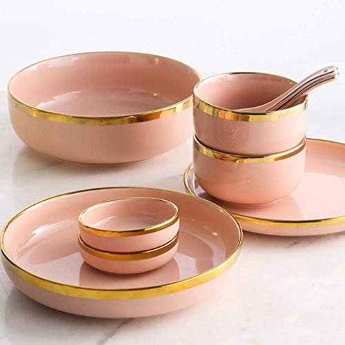 Piatti piani, set di stoviglie pregiate, 9 pezzi per 2 persone Set da tavola in porcellana rosa Phnom Penh Set combinato di stoviglie in ceramica.