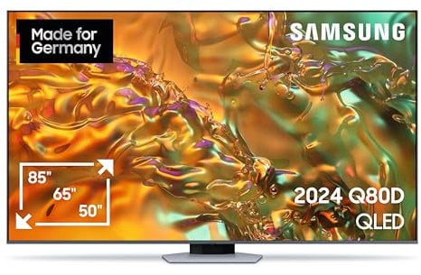 Samsung QLED 4K Q80D Fernseher 65 Zoll, Neural Quantum 4K AI Gen2 Prozessor, AI Upscaling, Direct Fully Array, Smart TV, KI TV, GQ65Q80DATXZG, Deutsches Modell