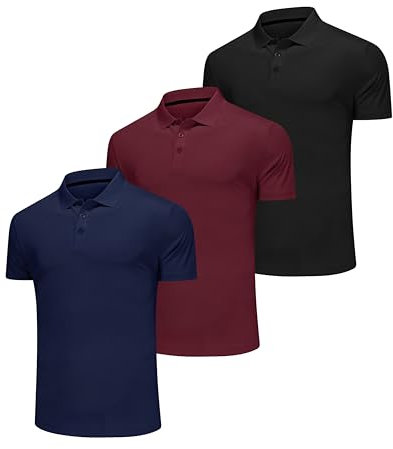Djtnzdm Polo de Travail Homme Manche Courte Regular Fit Casual Basic Sport Polo Homme Respirant Golf Tennis Eté Tshirt(Lot de 3 XL Noir Bleu Vin Rouge