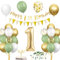 1 Jahr Geburtstag Deko Salbeigrüne, Deko 1. Geburtstag Junge Mädchen, 1. Geburtstag Luftballon mit Girlande, Erster Geburtstag Tortendeko Gold, Avocado Grüne Konfetti Ballon für 1. Geburtstag Party