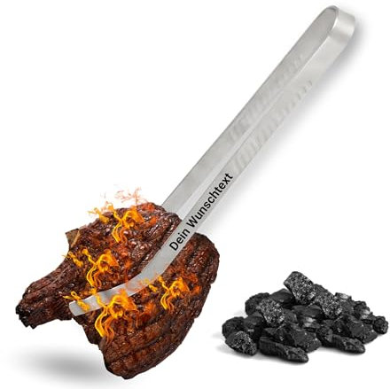 Personalisierte Grillzange aus Edelstahl - Geschenkidee zum Geburtstag - hochwertiges Grillzubehör für Grill-Profis - rutschfeste BBQ Fleischzange zum servieren, Farbe:Silber
