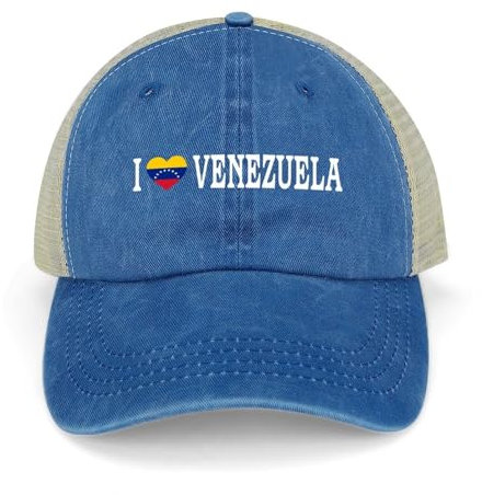 Yelolyio Gorra de béisbol para hombre, con parte trasera de malla, con texto en inglés I Love Venezuela, de algodón, con bandera de Venezuela, gorras de béisbol, gorras de pesca, gorras de malla